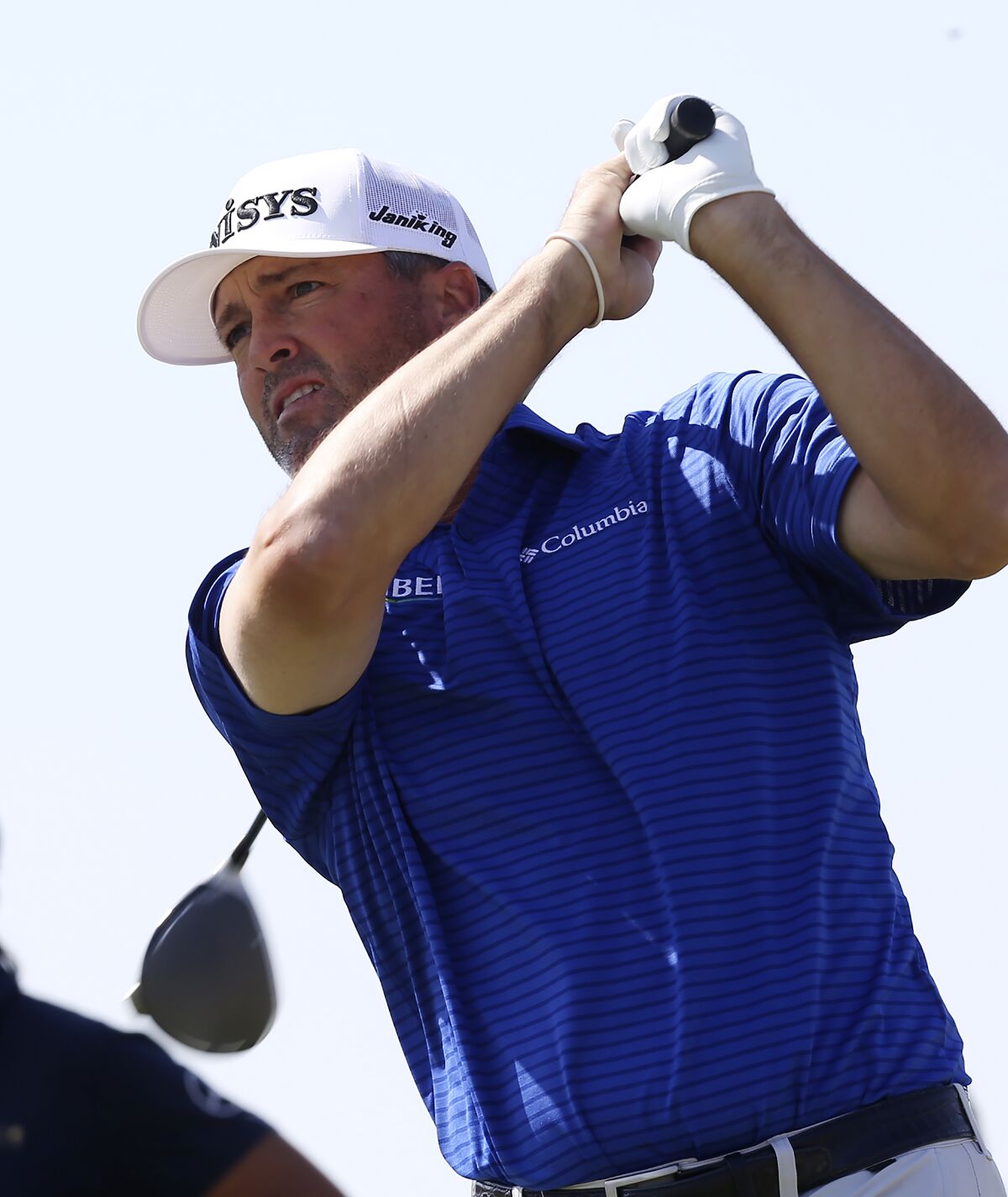 Ryan Palmer watches his shot from the 10th tee during the second day of the Valero Texas Open golf tournament at TPC San Antonio, Friday, April 1, 2022. (Jerry Lara/The San Antonio Express-News via AP)