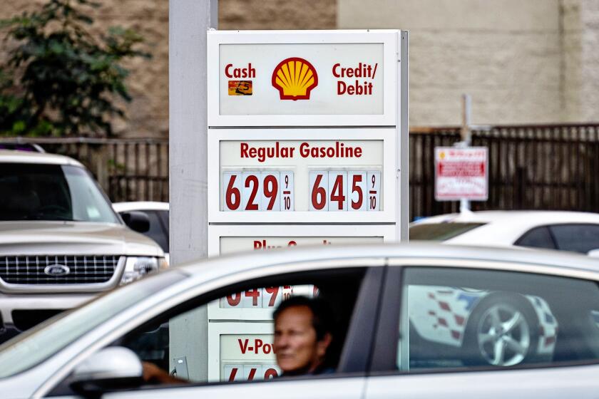 Los Angeles, CA - September 17: Like many other gas stations in the Southland a Shell gas station on the corner of Lankershim Blvd. and Tujunga Ave. in North Hollywood has gas prices steadily increasing on Sunday, Sept. 17, 2023 in Los Angeles, CA. (Jason Armond / Los Angeles Times)