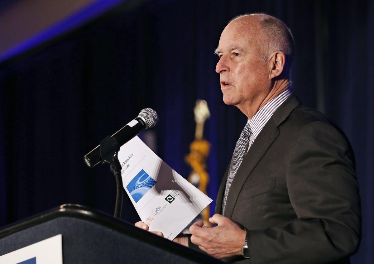 Gov. Jerry Brown speaks at the Assn. of California Water Agencies conference in January.