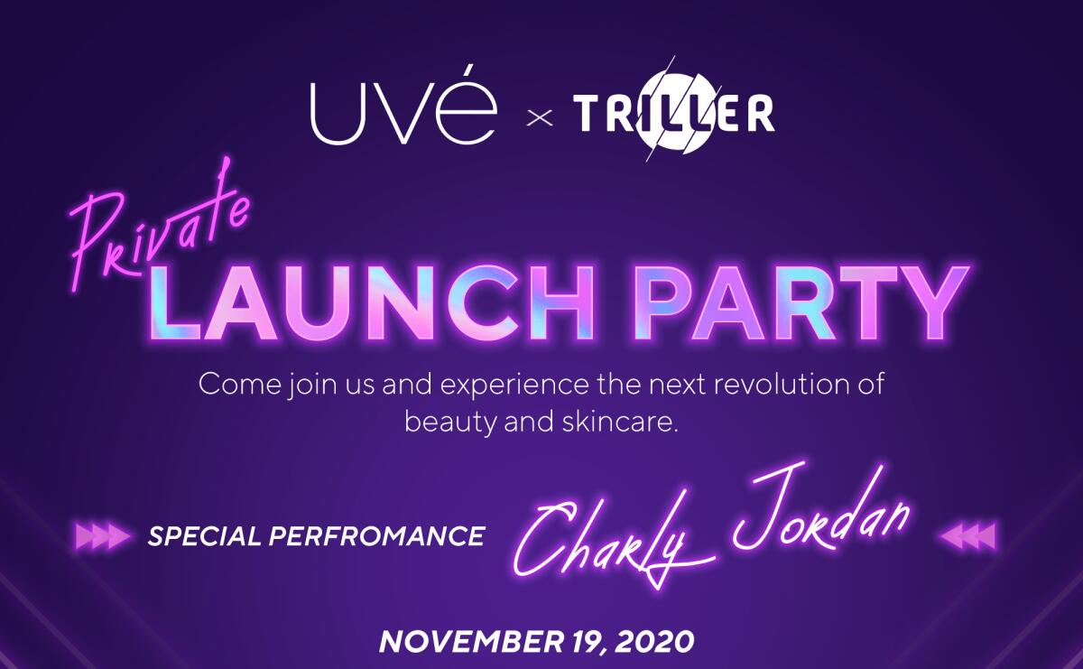A cropped version of a launch party advertisement poster for Nov. 19, 2020, sponsored by Uvé and Triller.