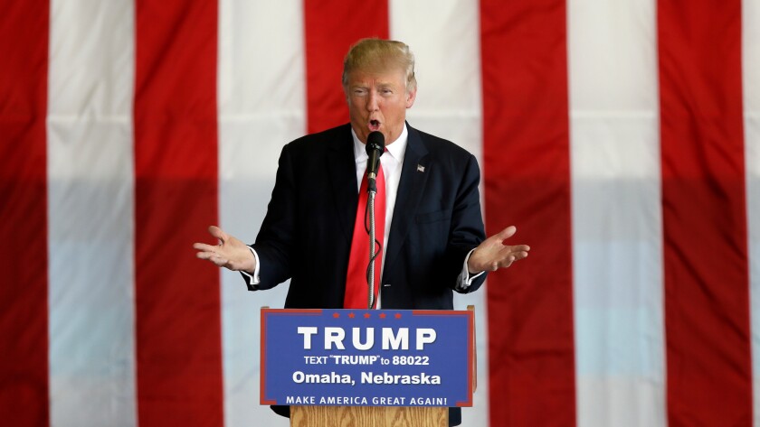Donald Trump at a campaign appearance in Omaha.