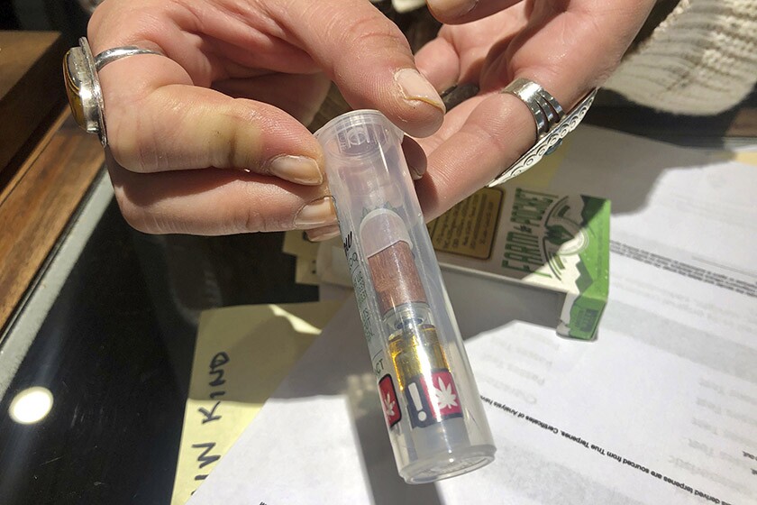 A vape cartridge at Bridge City Collective in Portland, Ore. In two weeks, the company saw a 31% drop in sales.