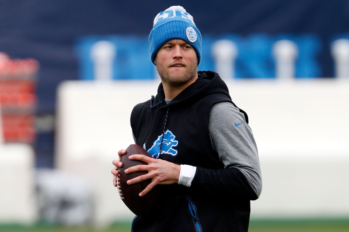 Quarterback Matthew Stafford warms up before a game between the Detroit Lions and Tennessee Titans on Dec. 20.
