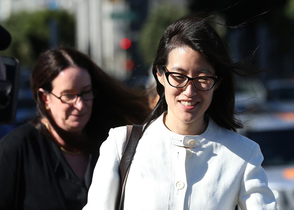 Ellen Pao leaves the San Francisco Superior Court Civic Center Courthouse with her attorney on March 27. A jury found no gender bias in her lawsuit against her former employer Kleiner Perkins Caufield & Byers.