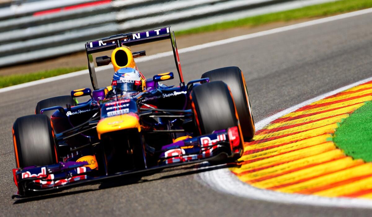 Sebastian Vettel of Red Bull Racing takes part in a practice session Friday for Sunday's Formula One Belgian Grand Prix.