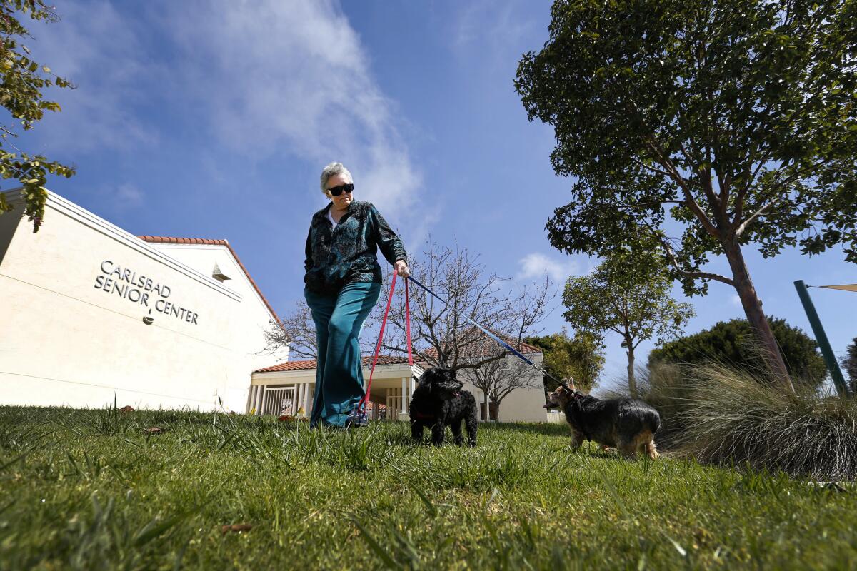 Russell walks Tippy and Chloe in the park. "It's been a great life, if you can endure it," she said.