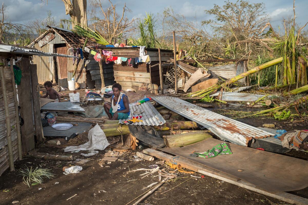 A villager was injured in Cyclone Pam in Port Vila, Vanuatu, on March 16, 2015.
