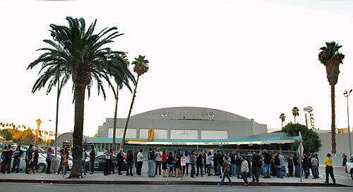 Fans line up for opening night of the Morrissey concerts in October 2007 at the Hollywood Palladium.