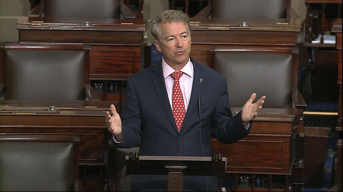Sen. Rand Paul (R-Ky.) speaks on the Senate floor at the U.S. Capitol on Wednesday.