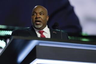 Lt. Gov. Mark Robinson, R-NC., speaks during the Republican National Convention Monday, July 15, 2024, in Milwaukee. (AP Photo/Julia Nikhinson)