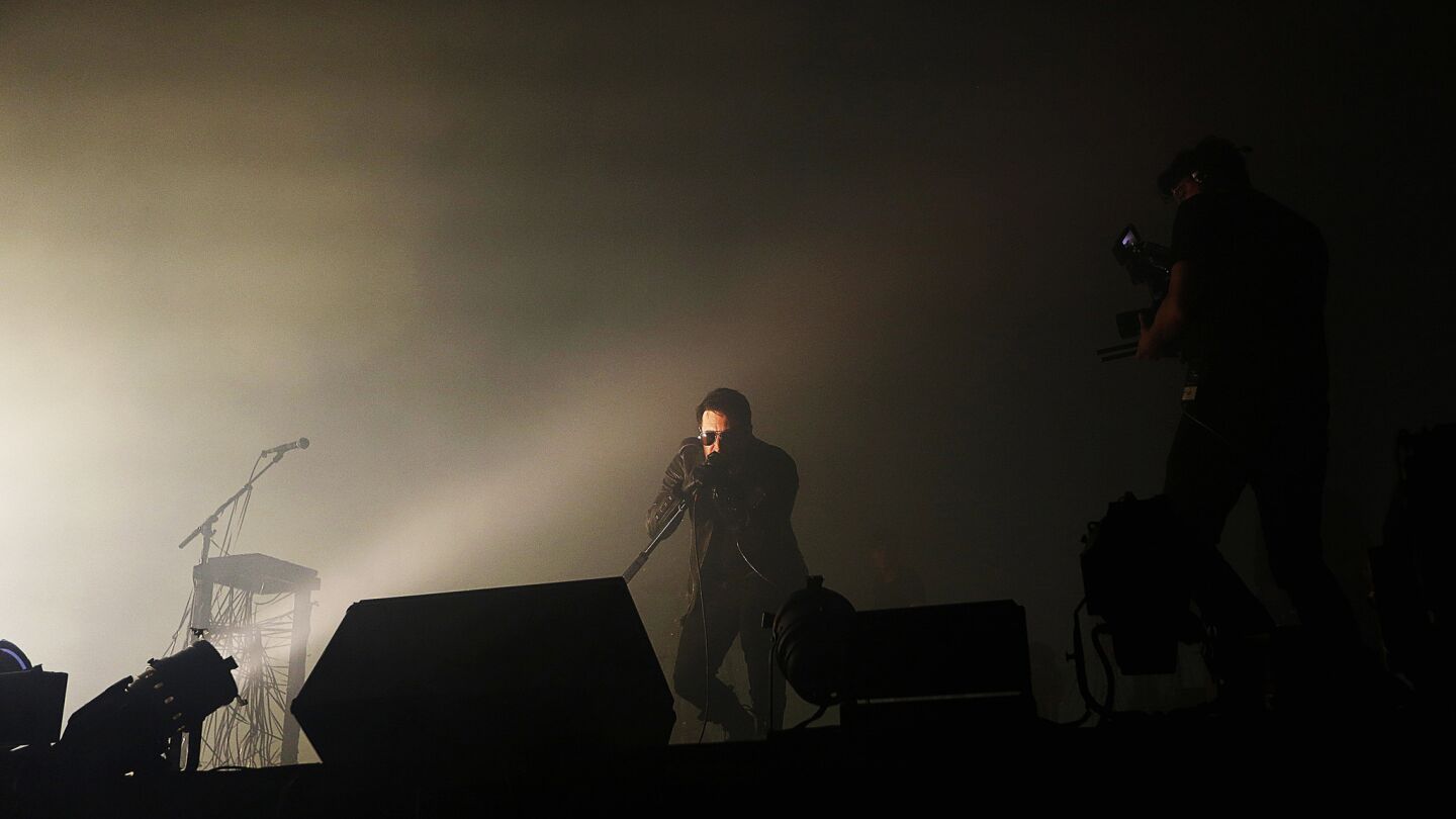 Trent Reznor onstage at Exposition Park in Los Angeles.