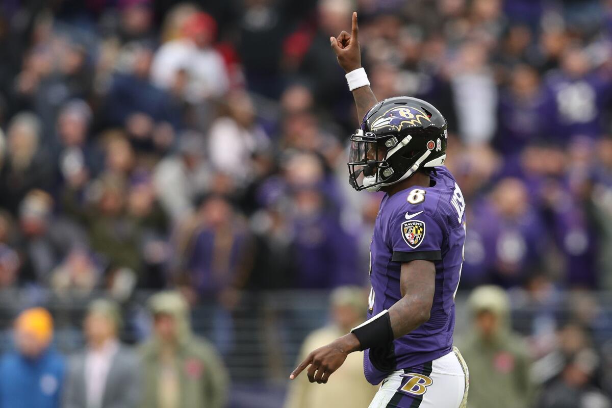 Baltimore Ravens quarterback Lamar Jackson in a game against Houston 