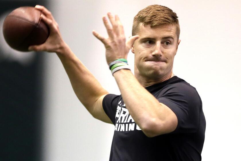 Quarterback Connor Cook throws during a drill for NFL scouts at Michigan State's pro day last month.