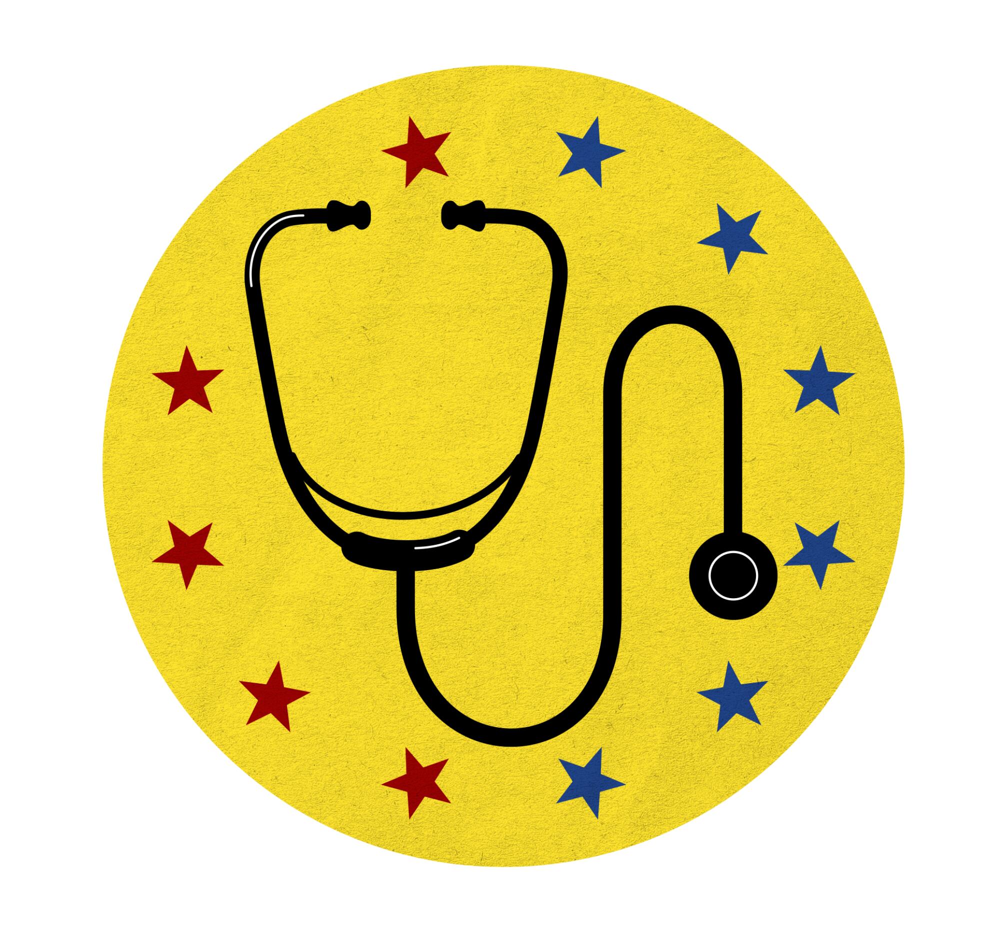 Stethoscope in a yellow circle with stars