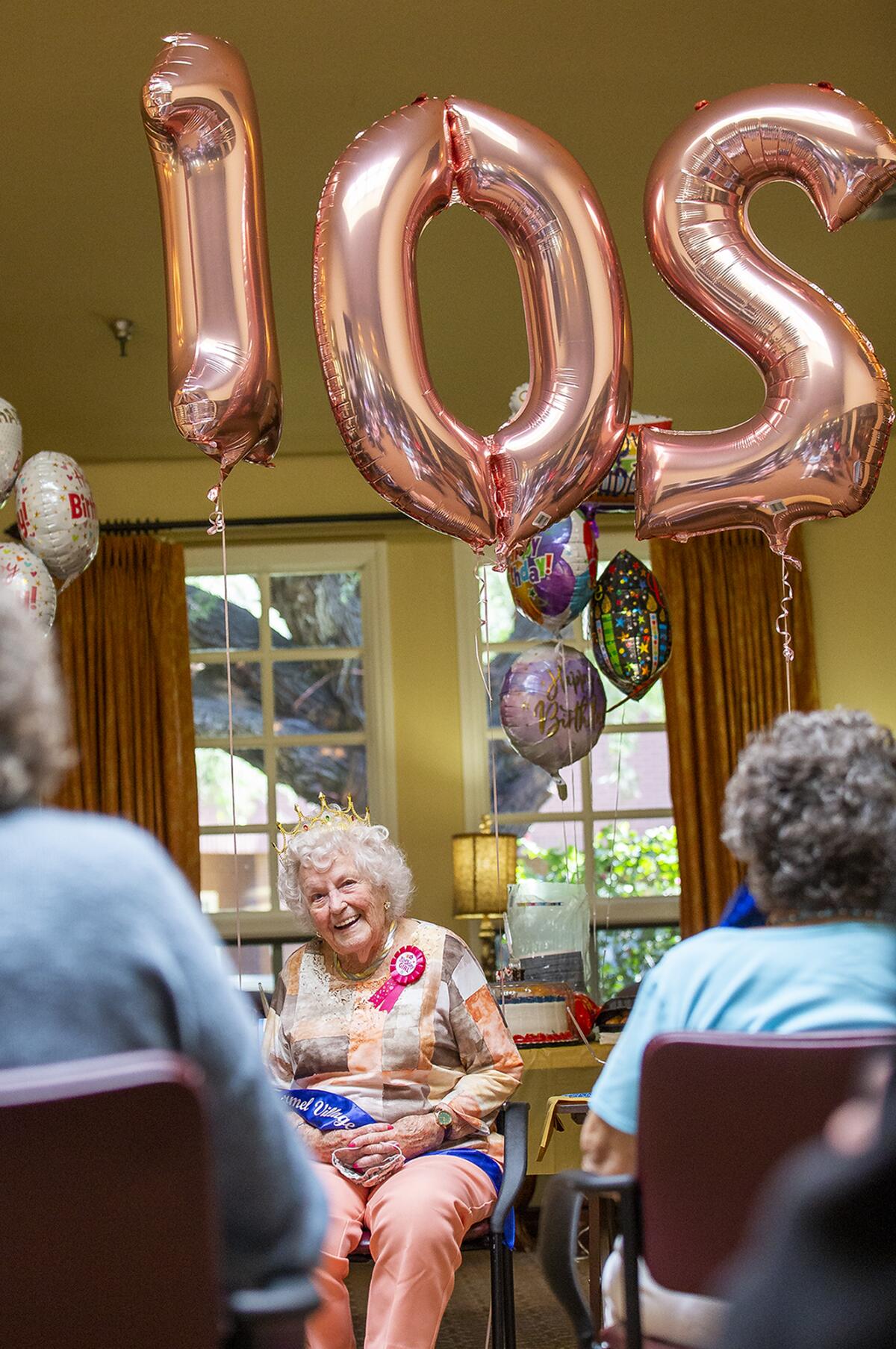 Dorothy Powell celebrates her 102nd birthday at Carmel Village in Fountain Valley on Thursday.