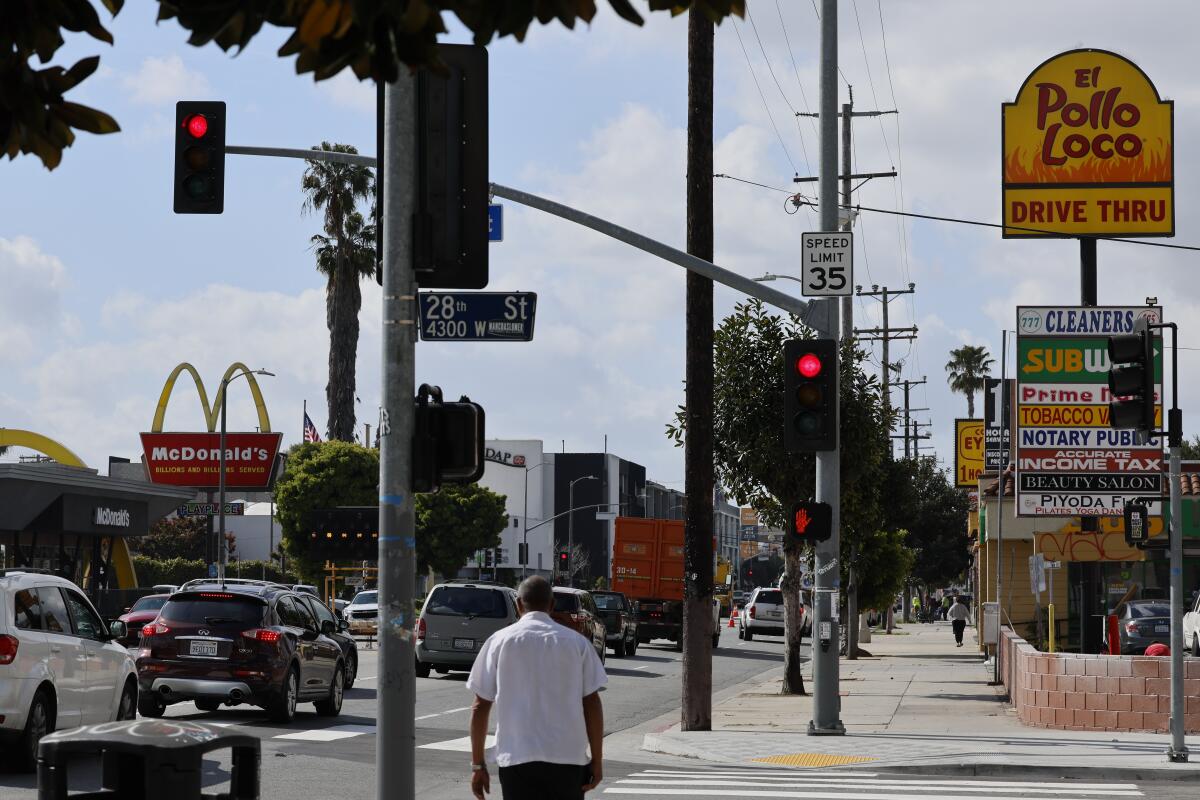 A view of fast food restaurants on Crenshaw Boulevard