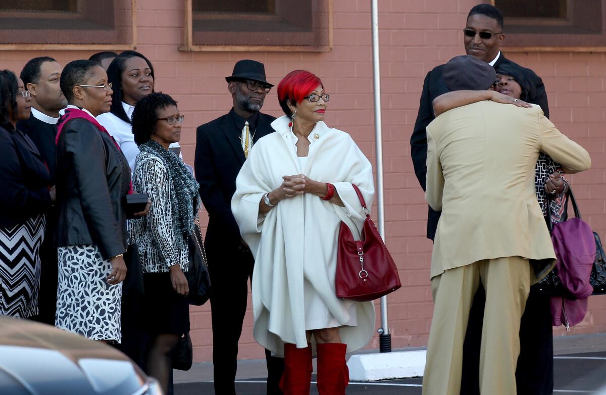 Friends and relatives of Sierra Clayborn gather for her funeral service at Mount Moriah Missionary Baptist Church in South Los Angeles on Dec. 19, 2015.