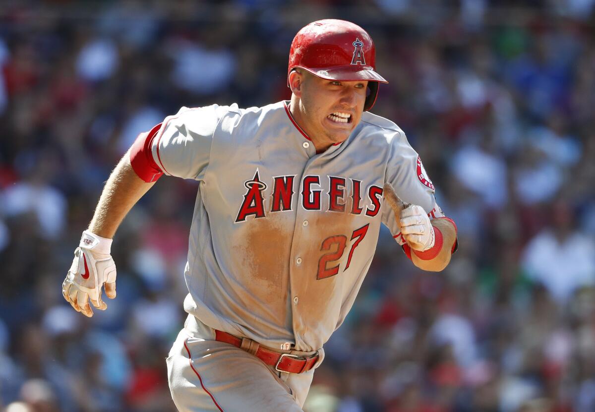 The Angels' Mike Trout plays against Boston on Sunday.