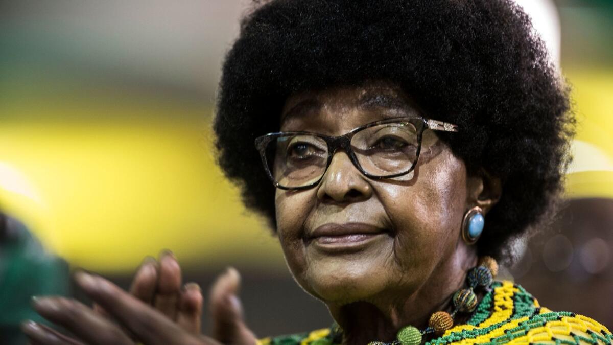 Winnie Mandela, former wife of Nelson Mandela, attends the last day of the NASREC Expo Centre in Johannesburg, South Africa, during the African National Congress' 54th National Conference on Dec. 20.