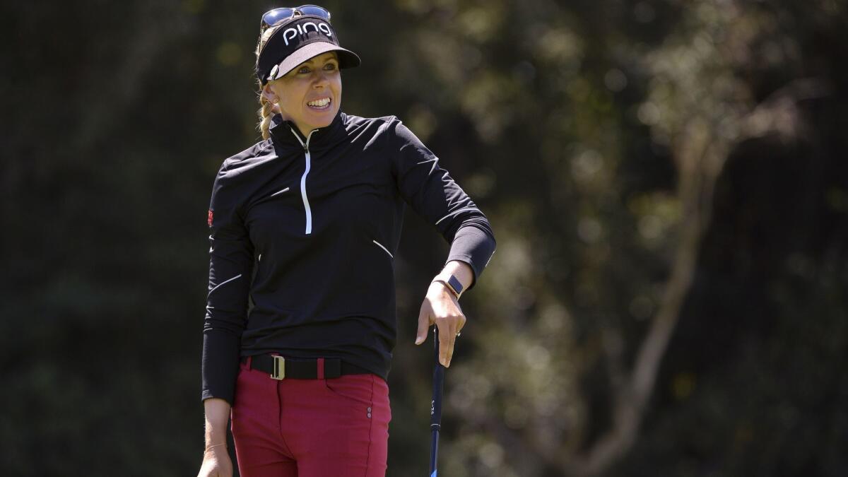Pernilla Lindberg watches her shot from the second tee during the first round of the Kia Classic LPGA golf tournament on March 28 in Carlsbad.