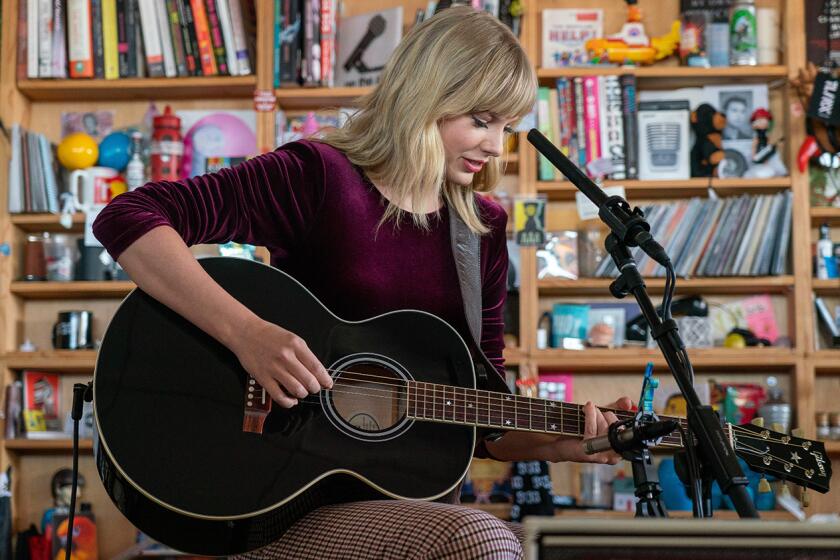 Taylor Swift performs during a Tiny Desk concert on Oct. 10, 2019. Credit: Bob Boilen/NPR