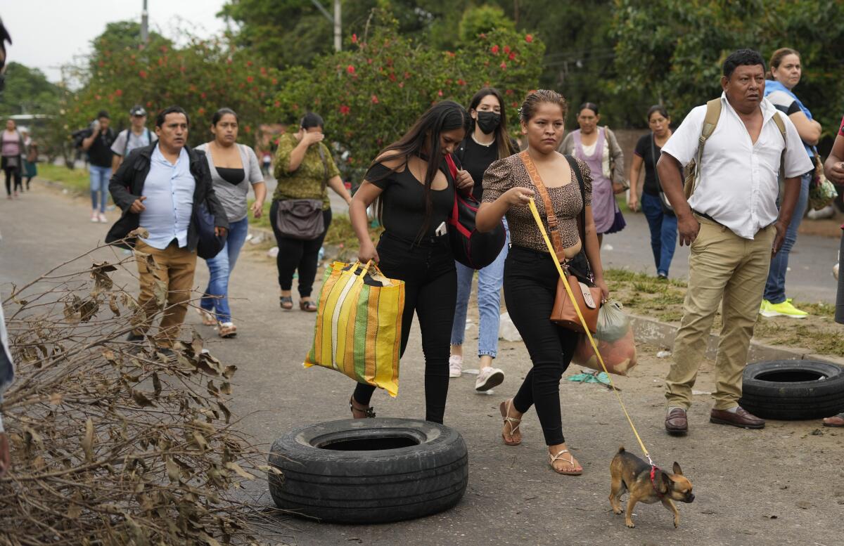 People walking into the city of Santa Cruz, Bolivia