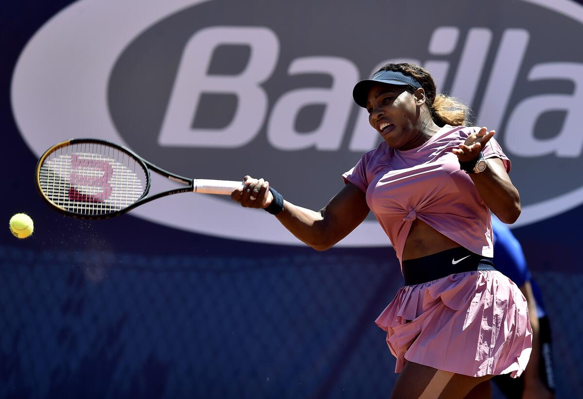 Serena Williams hits a return Monday at the Emilia Romagna Open. 