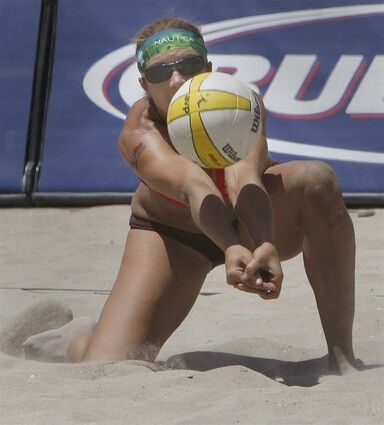 Misty May-Treanor comes up with a dig during the AVP Huntington Beach Open on May 2. May-Treanor and teammate Kerri Walsh won the event.