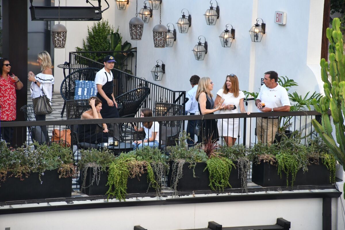 A terrace overlooking the pool at the Hotel Figueroa, downtown Los Angeles.