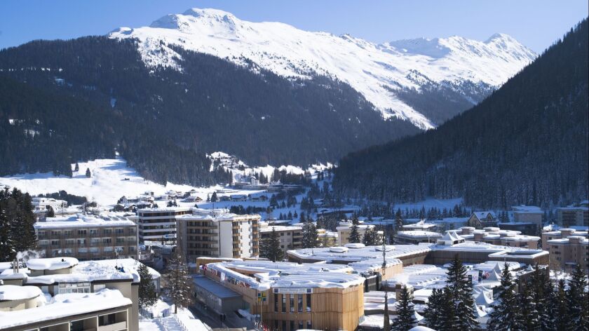 The congress center where the World Economic Forum takes place is covered with snow in Davos, Switzerland.