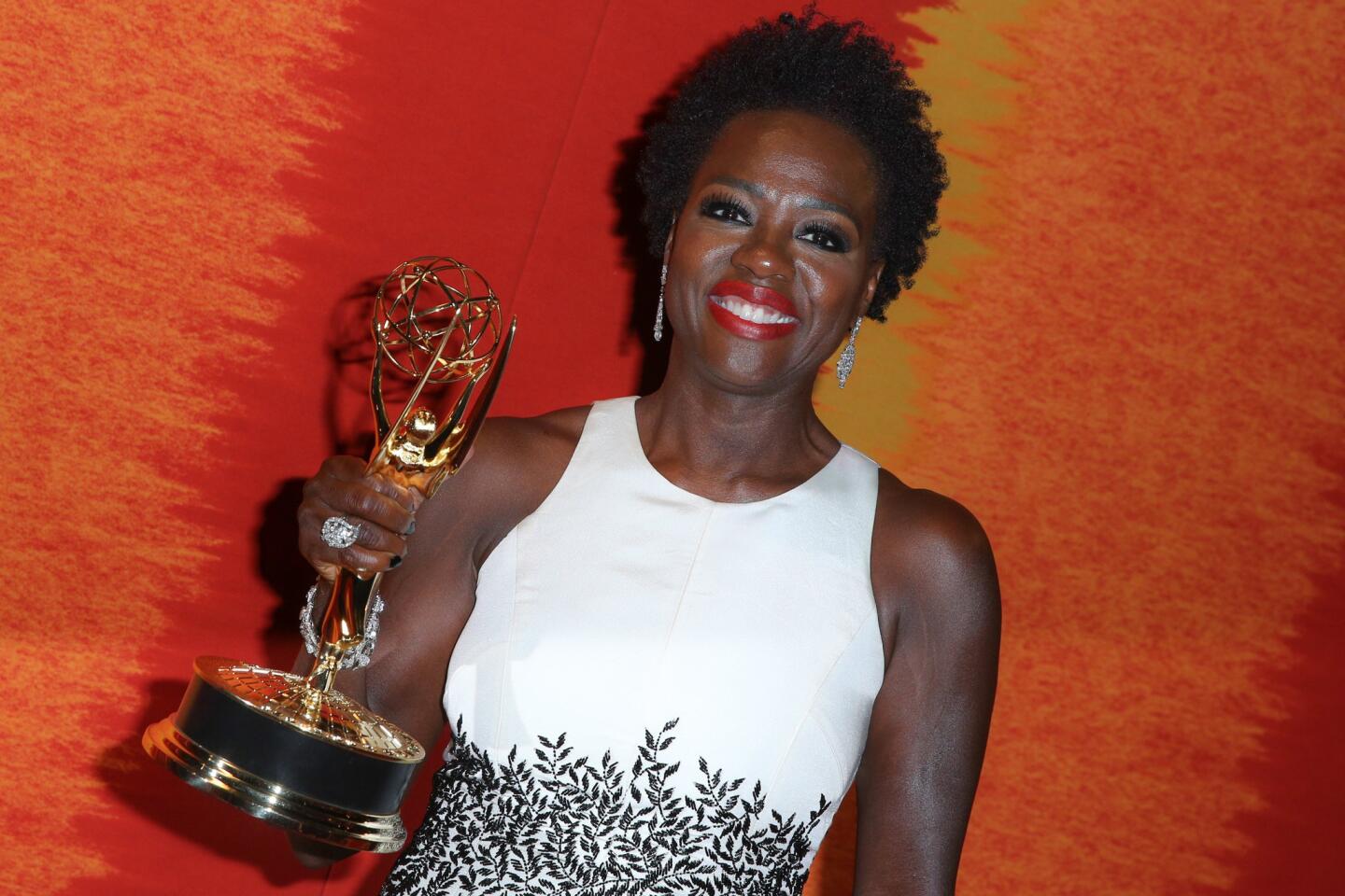 "How to Get Away With Murder" actress Viola Davis with her Emmy for lead actress in a drama.