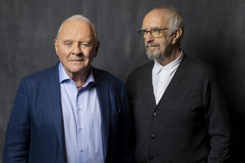 LOS ANGELES, CA --NOVEMBER 18, 2019—Actors Anthony Hopkins and Jonathan Pryce are photographed in promotion of their new film, “Two Popes,” at the Four Seasons hotel, in Los Angeles, CA, Nov 18, 2019. (Jay L. Clendenin / Los Angeles Times)