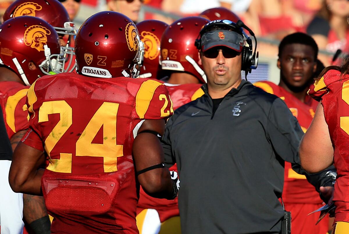 USC Coach Steve Sarkisian, shown against Notre Dame on Nov. 29, says he feels better after six practices this spring than he did a year ago.
