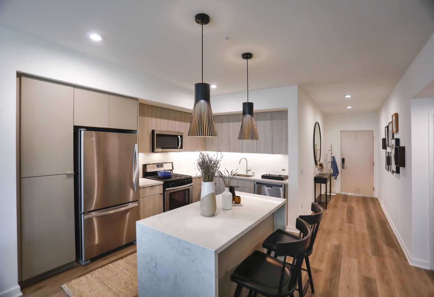A two-bedroom, two-bath, 1,058 sq. ft. apartment starts at about $3,700 per month at One Paseo, the upscale development in Carmel Valley, part of the 23-acre mixed-use project. Photographed October 8, 2019, in San Diego, California.