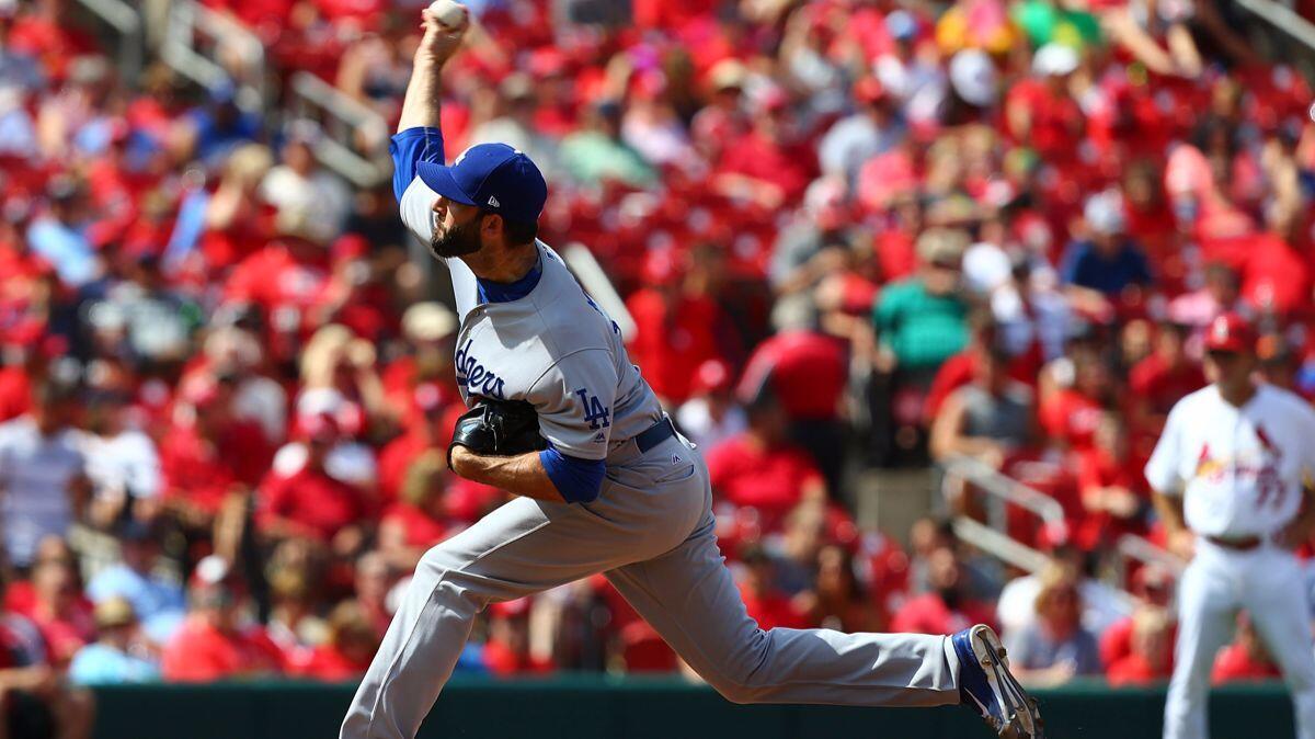 Dodgers reliever Brandon Morrow pitches against the St. Louis Cardinals in the eighth inning June 1.