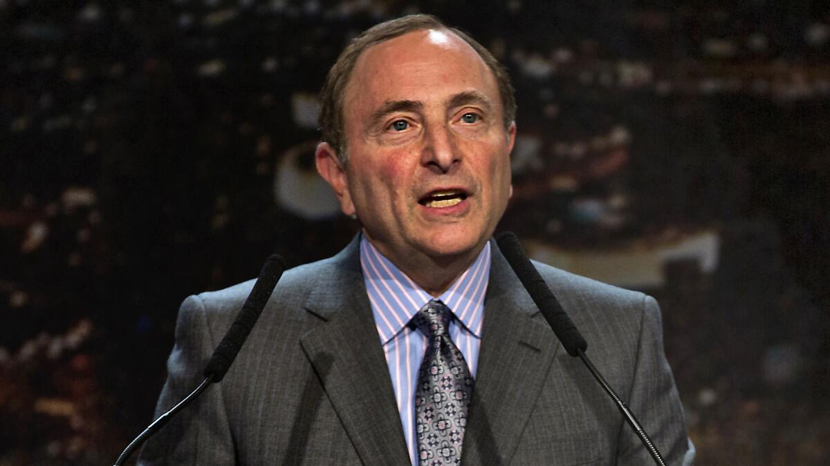 NHL Commissioner Gary Bettman speaks during a news conference at the MGM Grand Hotel in Las Vegas on Feb. 10.