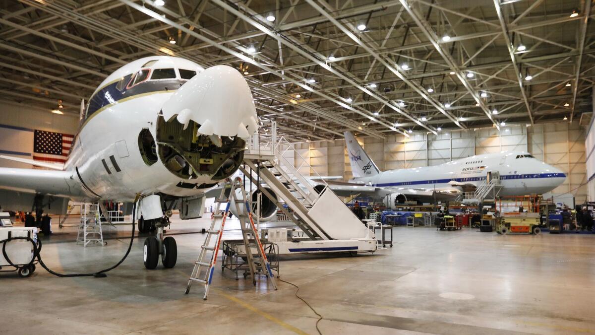 A NASA-operated DC-8 stationed in Palmdale California sits between missions. The plane can be loaded with equipment to monitor pollution, but was not used following Hurricane Harvey, after Texas state officials and EPA waved off a NASA offer of help.