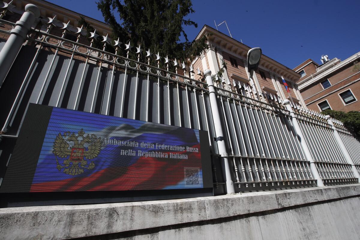 The fence around the Russian Embassy in Rome