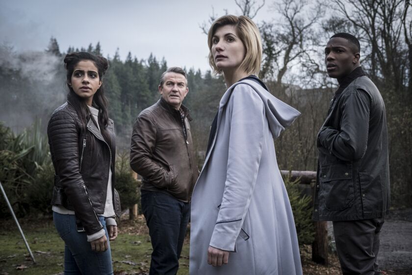 Doctor Who -- BBC America TV Series, Mandip Gill, left, Bradley Walsh, Jodie Whittaker and Tosin Cole in "Doctor Who" on BBC America.