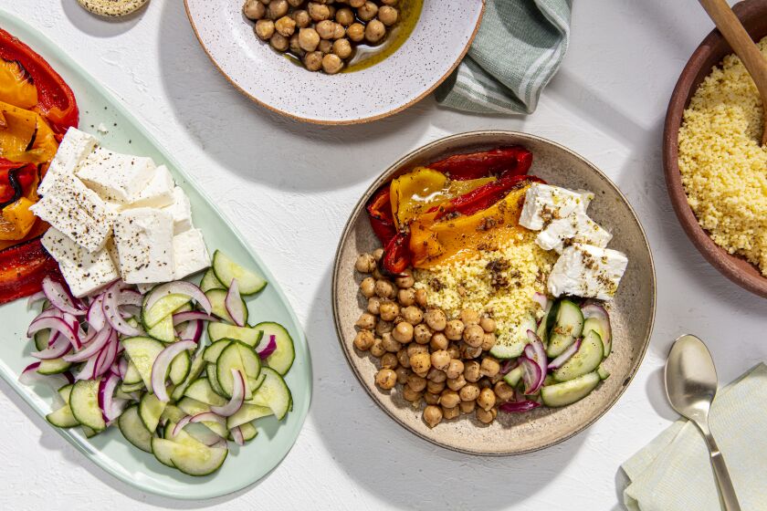 LOS ANGELES, CALIFORNIA, March 5, 2021: A Chickpea Salad Bowl for the Week-of-Meals story by Ben Mims, photographed on Wednesday, June 2, 2021, at Proplink Studios in Arts District Los Angeles. (Photo and Prop Styling / Silvia Razgova, Prop Styling / Sean Bradley, Food styling / Ben Mims) ATTN: 783117-fo-june-week-of-meals