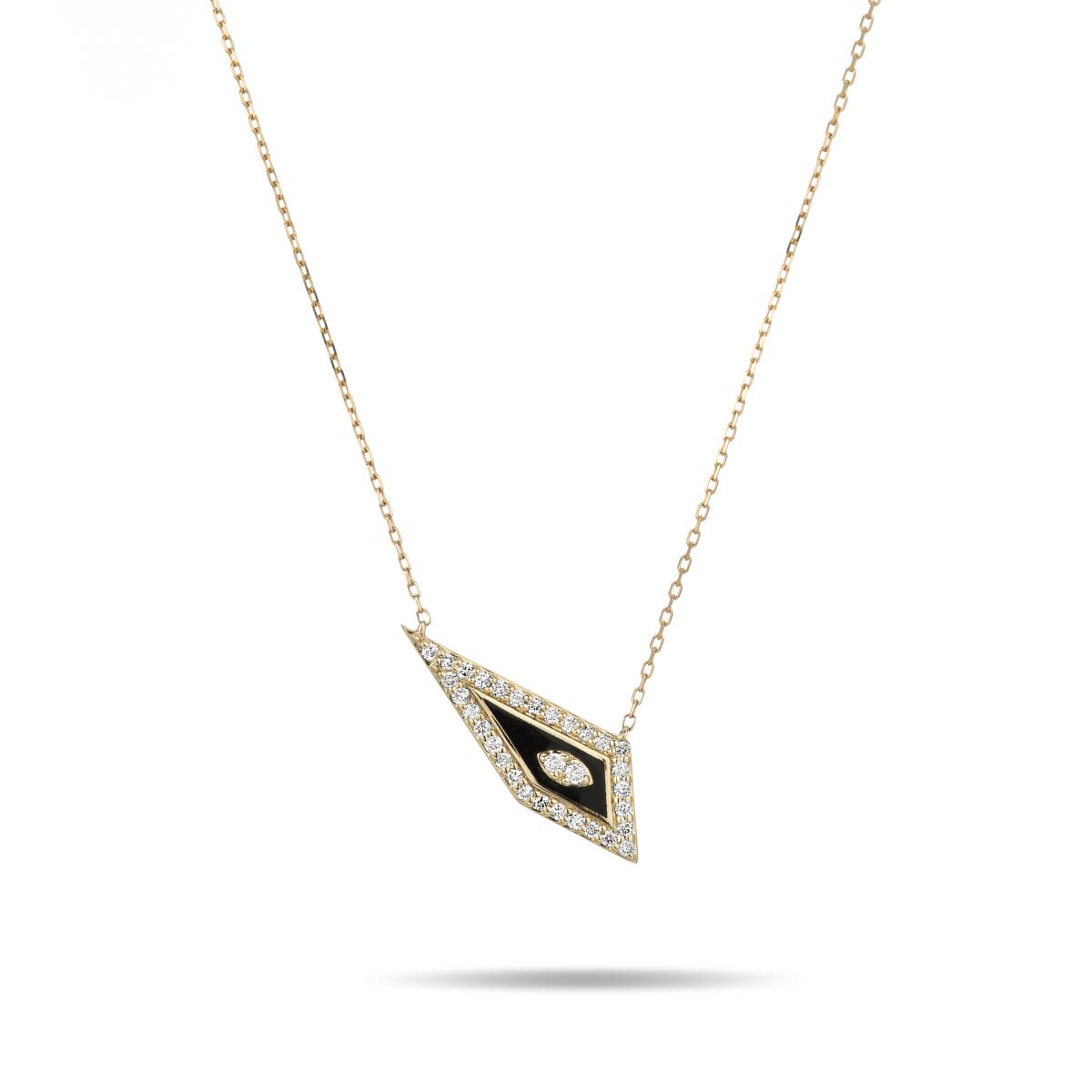 A mosaic pave marquise necklace set in 14k yellow gold