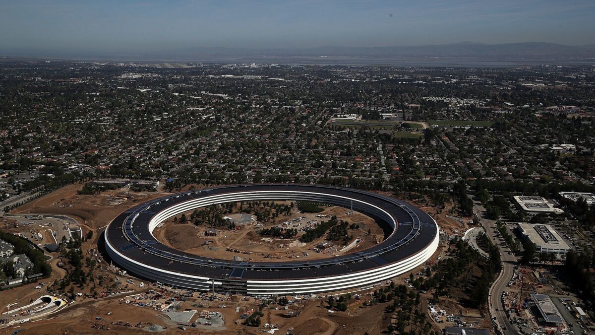 An aerial view of the new Apple headquarters in Cupertino, Calif., in late April.