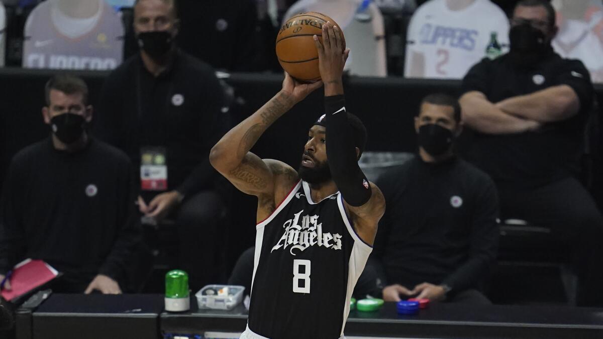 Clippers forward Marcus Morris shoots against the Dallas Mavericks in Game 7 on June 6.