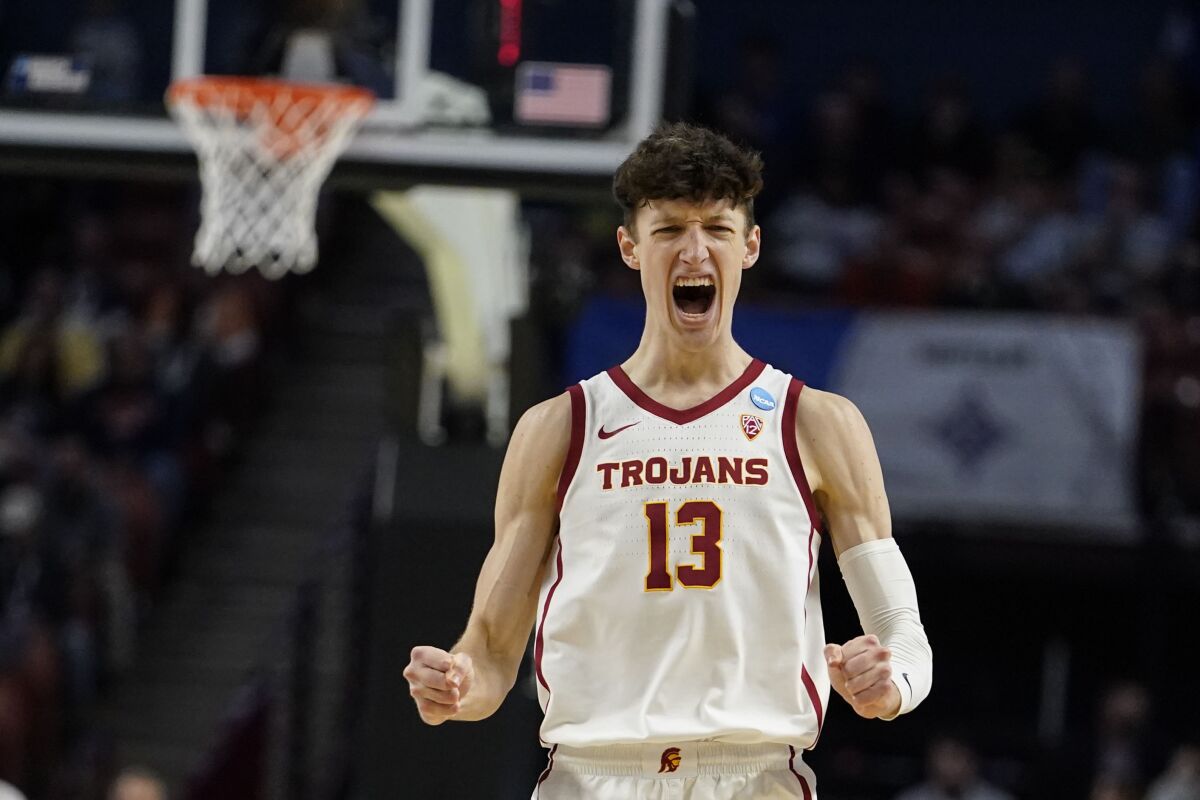 USC's Drew Peterson reacts after missing a three-pointer against Miami in the NCAA tournament last month.