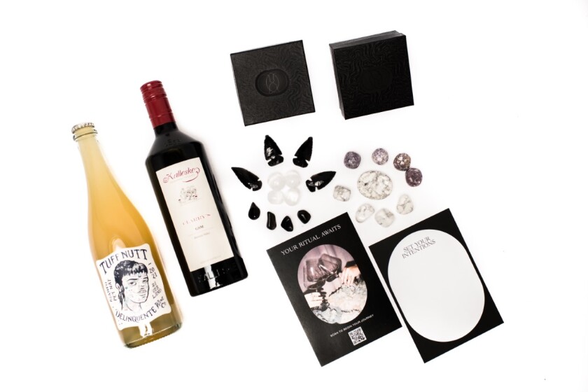 Bottles of wine and crystals
