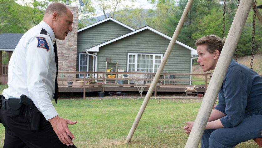 Woody Harrelson and Frances McDormand star in "Three Billboards Outside Ebbing, Missouri." McDormand was nominated for best actress in a leading role for her performance as Mildred Hayes.
