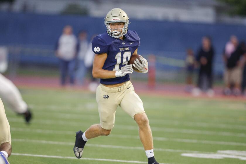 Erik Puodziunas of Sherman Oaks Notre Dame is a standout receiver and Michigan-bound pitcher in baseball.