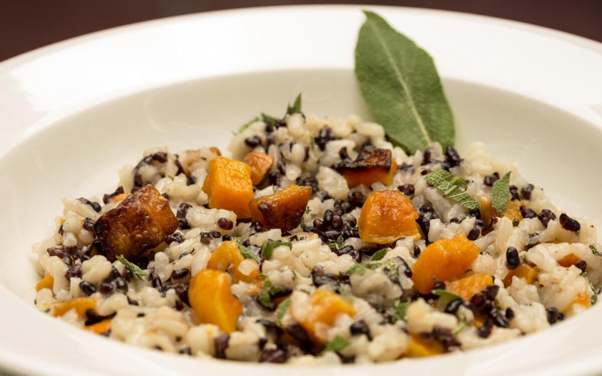 Black pearl and arborio risotto with roasted butternut squash