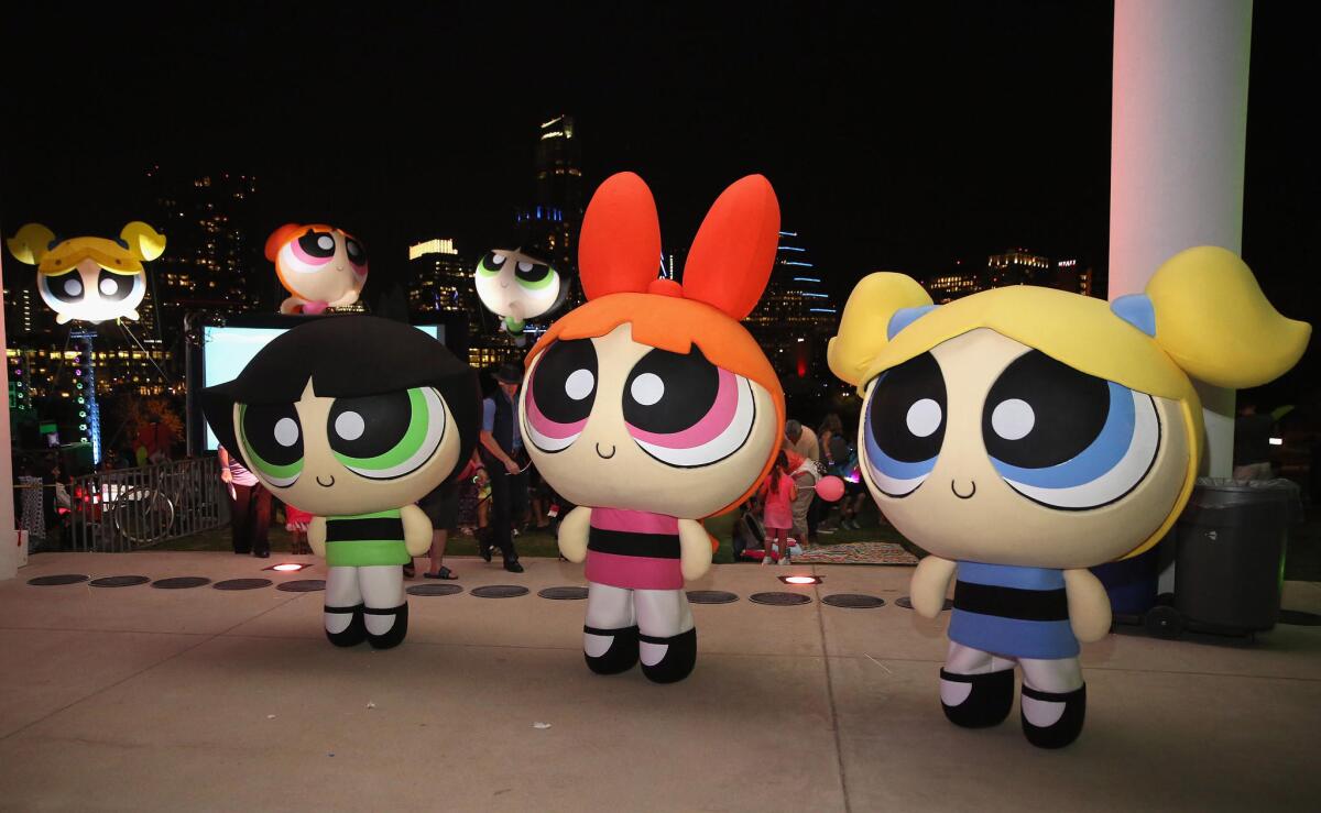 Buttercup, Blossom and Bubbles at "The Powerpuff Girls" parade and screening at SXSW on Tuesday.