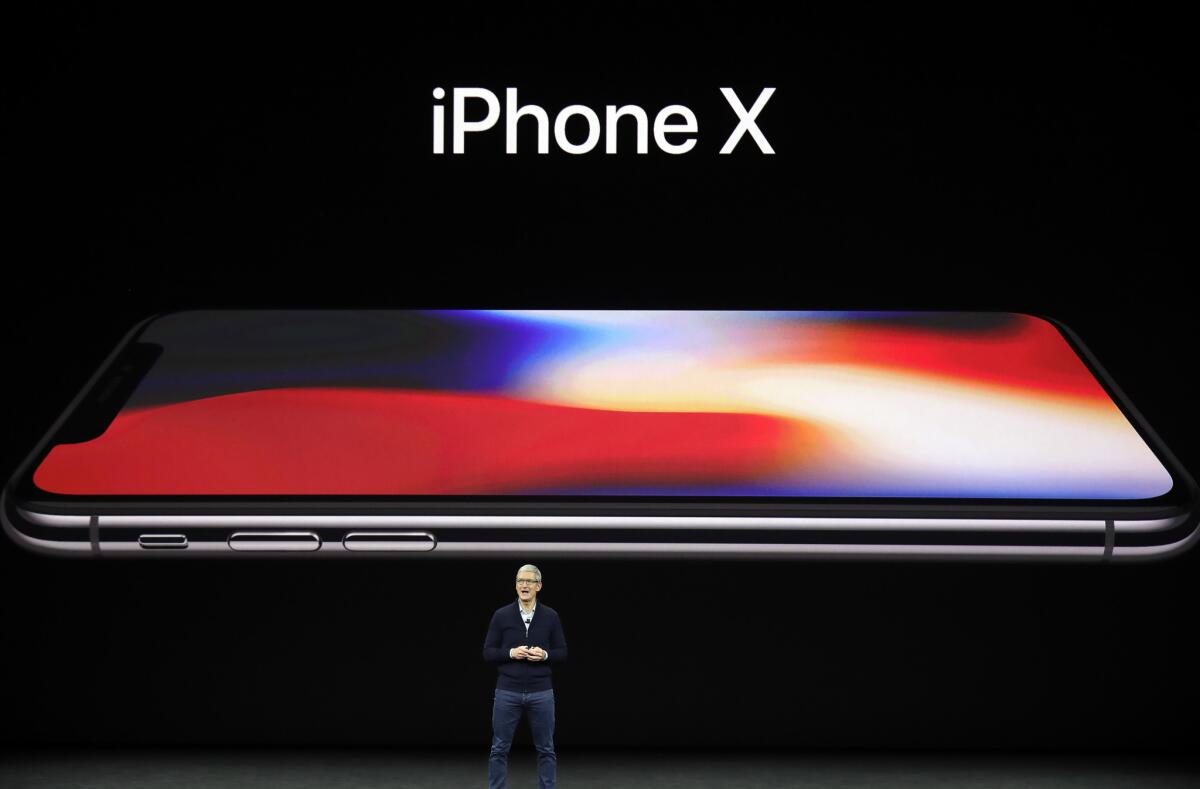 Apple CEO Tim Cook announces the iPhone X in 2017.